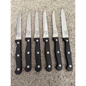 Set of 6 CHICAGO CUTLERY 4 STEAK KNIVES & 2 Serrated Edges Knives Black #4E11D